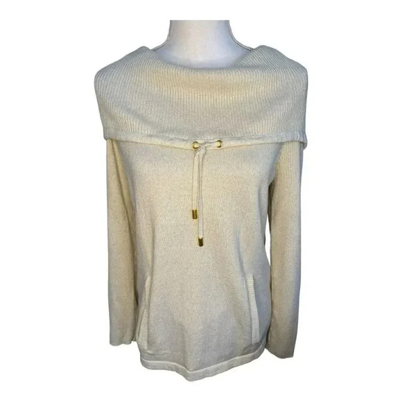 Jones New York Medium Signature Gold‎ Cream Cowl Neck Drawstring Sweater - Picture 1 of 8